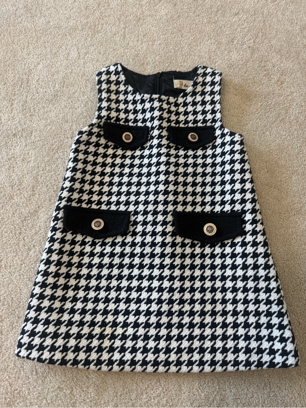 Girls Black & White Houndstooth A-Line Dress
